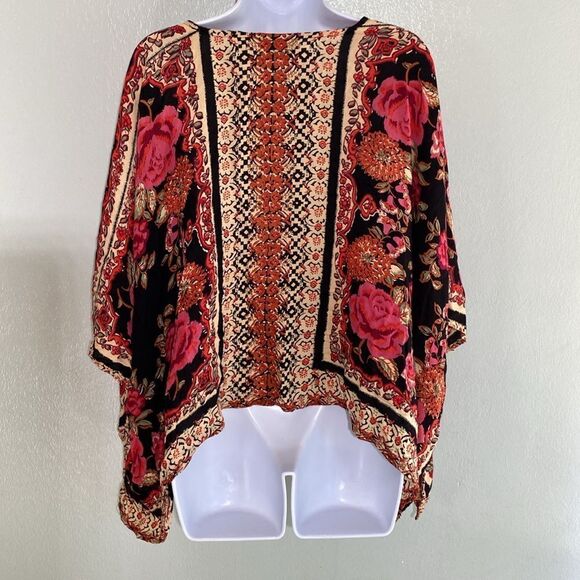 Angie Red Rose Scarf Kimono Cover Up, Boho Cardigan L - Picture 6 of 6
